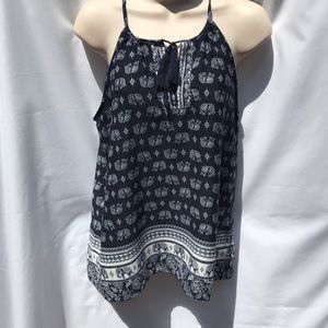 Bleuh Ciel Sleeveless Boho Elephant 🐘 Top - Navy